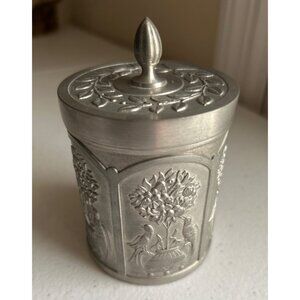 Handcrafted German Bird Embossed Pewter Decorative Trinket Jar With Lid